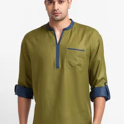 SARVAMOHAN Men Green & Blue Kurta-28