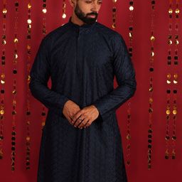 Lightpole Geometric Embroidered Thread Work Cotton Silk Straight Kurta-image-3