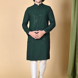 MAAHI FABS Geometric Embroidered Sequinned Cotton Kurta-image-84