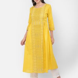 Span Women Yellow Printed Anarkali Kurta-image-29