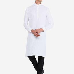 Modi Kurta Men White Solid Straight Cotton Kurta-image-6