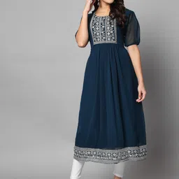 VAIRAGEE Embroidered Yoke Design Georgette A-Line Pleated Kurta-42