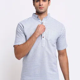Aarsha Men Blue & White Striped Pure Cotton Kurta-picture-28