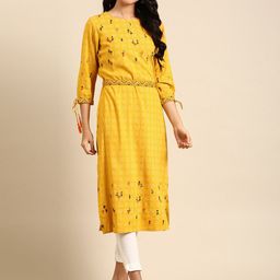 SHOWOFF Floral Embroidered Belted Detail Kurta-image-46