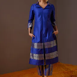 Abhishti Shirt Collar Zari Woven Design Cotton Kurta-image-88