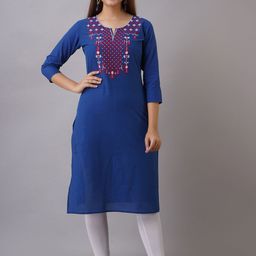 Ksharaa Notched Neck Ethnic Motifs Embroidered Pure Cotton Kurta-image-36