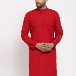 Jompers Men Red Mandarin collar Kurta-image-9