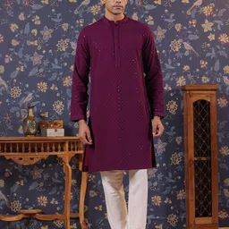 House of Pataudi Mandarin Collar Embroidered Straight Kurtas-picture-33