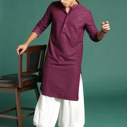 Sangria Embellished Sequinned Chikankari Straight Kurta-image-53