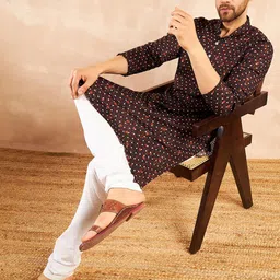 House of Pataudi Floral Printed Jacquard Straight Kurtas-24