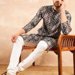 House of Pataudi Ethnic Motif Printed Jacuard Straight Kurtas-image-20