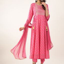 Khushal K Ethnic Motifs Woven Design Sequinned Kurta with Palazzos & Dupatta-28