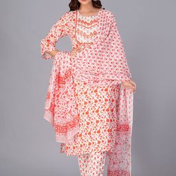 YUSRA Floral Printed Embroidered Kurta With Trousers & Dupatta-image-53