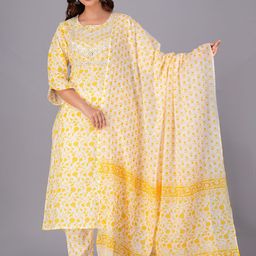 YUSRA Floral Printed Regular Round Neck Straight Kurta with Trousers & Dupatta-picture-34