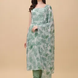Virah Fashion Women Green Floral Printed Kurta with Churidar & Dupatta-picture-15