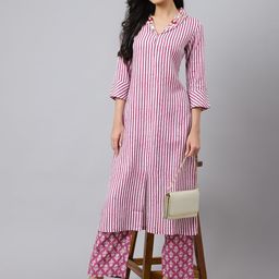 Khushal K Striped Sequinned Kurta with Palazzos-picture-5