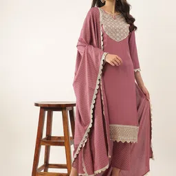 Khushal K Ethnic Motifs Yoke Design Sequinned Kurta with Trousers & Dupatta image 4