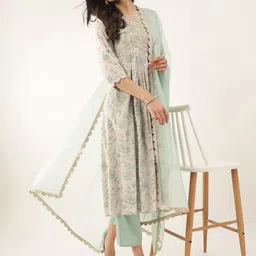 Khushal K Floral Printed Empire Thread & Mirror Work Kurta with Palazzos & Dupatta-picture-39