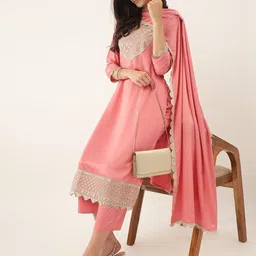 Khushal K Ethnic Motifs Yoke Design Sequinned Kurta with Trousers & Dupatta-11