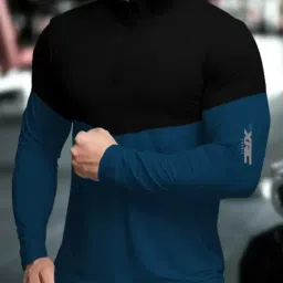 Men Colorblock Henley Neck Polyester Navy Blue, Black T-Shirt-picture-7