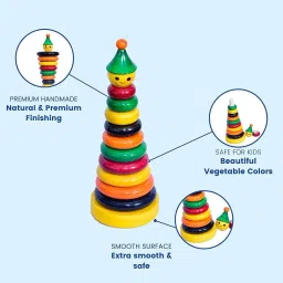 Wooden Rainbow 10 Color Teddy Stacking Rings Toy Handmade Eco Friendly Wooden-15
