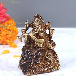 Aapno Rajasthan Brown & Gold-Toned Brass Ganesha with a Flute Showpiece-image-23