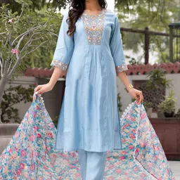 Label Khoj Ethnic Motifs Embroidered Regular Thread Work Kurta With Trousers & Dupatta image 1