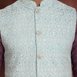 Anouk Ethnic Motifs Embroidered Regular Thread Work Kurta with Pyjamas & Nehru Jacket image 2
