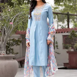 Label Khoj Ethnic Motifs Embroidered Regular Thread Work Kurta With Trousers & Dupatta image 4