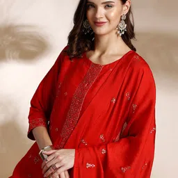 Anouk Ethnic Motifs Embroidered Sequinned Kurta With Trousers & Dupatta image 1