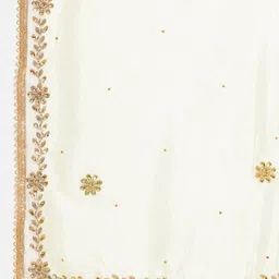 Clora Creation Cream-Coloured & Gold-Toned Embroidered Dupatta with Beads and Stones image 4