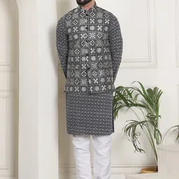 SOJANYA Men Ethnic Motifs Embroidered Regular Pure Cotton Kurta with Churidar-picture-15