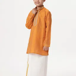 Ramraj Boys Solid Regular Thread Work Kurta with Veshti image 5