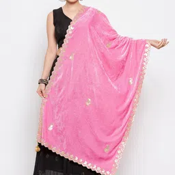 Clora Creation Pink & Gold-Toned Paisley Embroidered Velvet Dupatta with Gotta Patti-picture-27