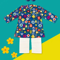 MASU LIVING Boys Ethnic Motifs Printed Regular Pure Cotton Kurta with Pyjama-picture-3