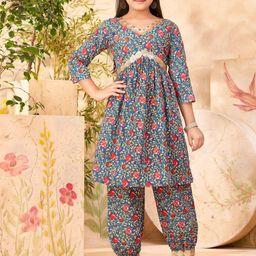 Aarika Girls Floral Printed Regular Sequinned Pure Cotton Kurta with Patiala-picture-11