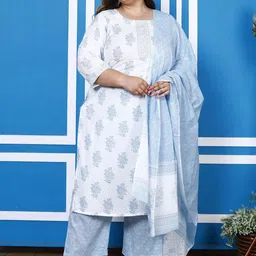 Swasti Plus Size Floral Printed Pure Cotton Kurta With Palazzos & Dupatta-picture-45