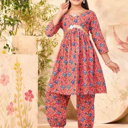 Aarika Girls Floral Printed Empire Gotta Patti Pure Cotton Kurta with Patiala-image-17