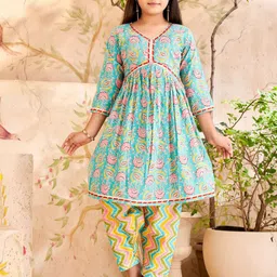 Aarika Girls Floral Printed Empire Gotta Patti Pure Cotton Kurta with Patiala-image-84