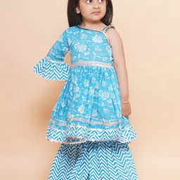 BAESD Girls Floral Printed Regular Mirror Work Pure Cotton Anarkali Kurta With Sharara-picture-5