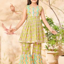 Aarika Girls Floral Printed Empire Gotta Patti Pure Cotton Kurta with Sharara-image-36