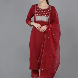 KALINI Ethnic Motifs Embroidered Regular Sequinned Kurta with Trousers & With Dupatta-11