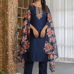 KALINI Women Ethnic Motifs Embroidered Regular Sequinned Kurta with Trousers & With Dupatta-12