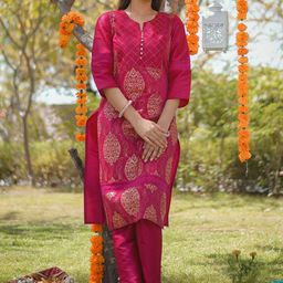 Jaipur Kurti Ethnic Motifs Printed Straight Kurta with Trousers-image-94