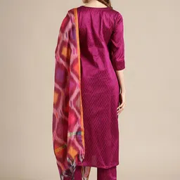 KALINI Ethnic Motifs Yoke Design Regular Thread Work Kurta with Trousers & Dupatta image 5