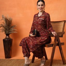 Anouk Floral Embroidered Regular Thread Work Kurta with Trousers-11