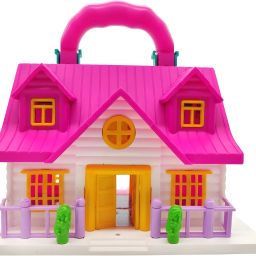 High Quality Portable Take Along Girls Pink Doll House Toy With Furniture-10