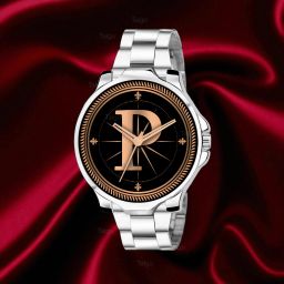 Fancy Design Stylish ALPHABET P Dial Silver Leather Strap Men Wrist Watch Analog Watch - For Men ALPHABET P Design Letter P Style ALPHA-P-3K-SIL-CHAIN-image-64