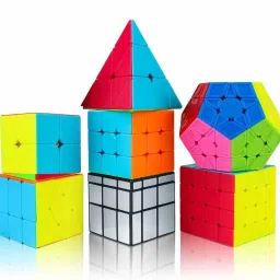Speed 2X2 3x3 4x4 5x5 and Pyraminx Pyramid Triangle, Megaminx, SIlver Mirror & Windmill cube set Puzzle Cubes Combo (B - Pack of 7 Cube)-1