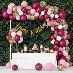 Burgundy Pink Balloons girl birthday decoration kit, Light with Confetti-28